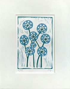 Lino print by Melissa Birch, Alliums in Blue