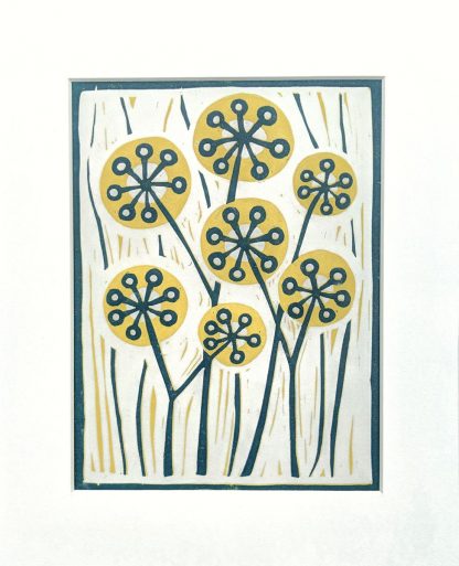 Colourful lino print by Melissa Birch, Seedheads in Summer