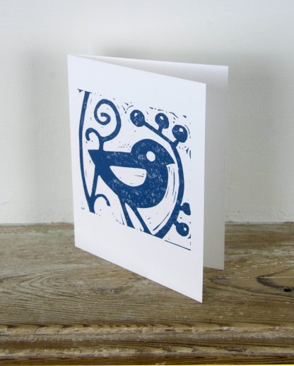 Hand printed card by Melissa Birch with Blue Bird's Friend design