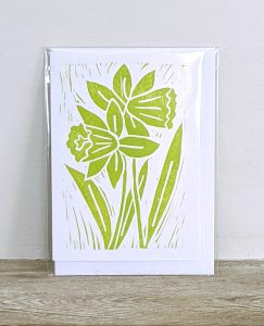 Hand printed card by artist Melissa Birch with Green Stems design