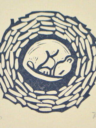 Hand printed linocut artwork “Sleeping Dormouse”