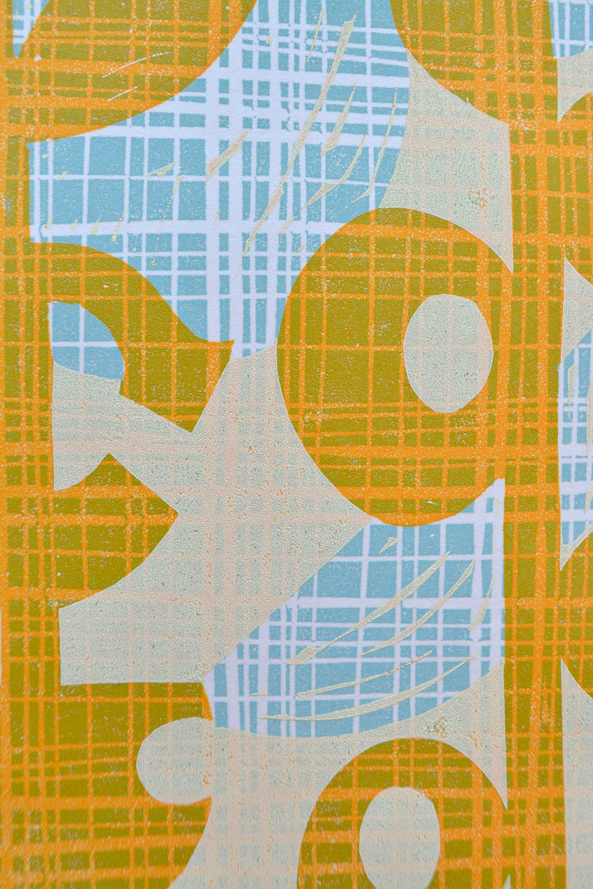 Orange stem lino cut by artist and printmaker melissa birch